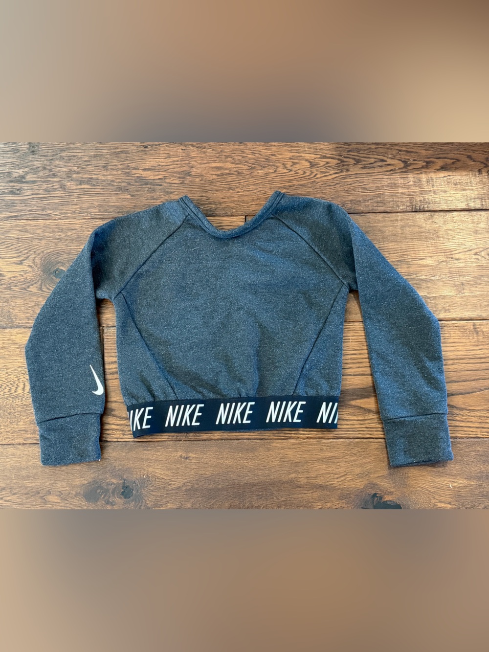 Nike Women’s Charcoal Cropped Sweatshirt with Logo Band, Size Small